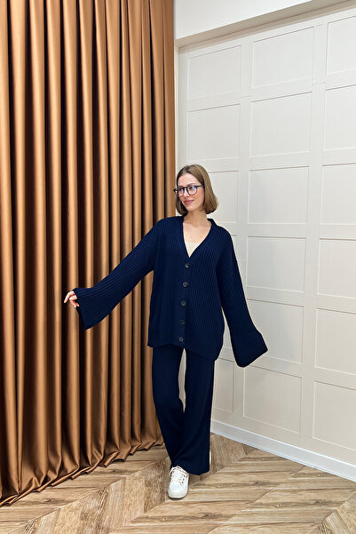 Stilife Galata κοτλέ Σετ Πλεκτό Ζακέτα Σκούρο Μπλε