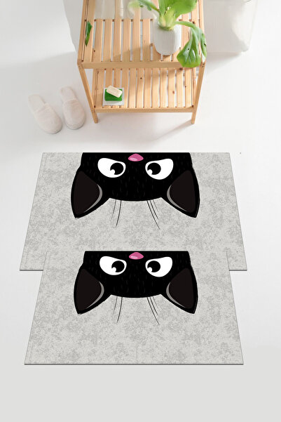 EVİMSEN طقم مقعد المرحاض الرقمي مطبوع ذو النمط القططوي مع سجادة حمام قابلة لل...