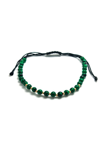 Bijolin Gold Bratara cu 10 bilute striate de 2mm din aur 14k si Malachit verde