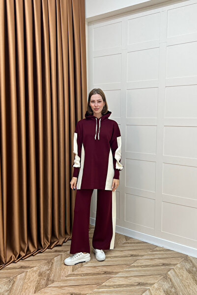 Stilife Σετ πλεκτών ενδυμάτων Lapis Striped με κουκούλα Claret Red