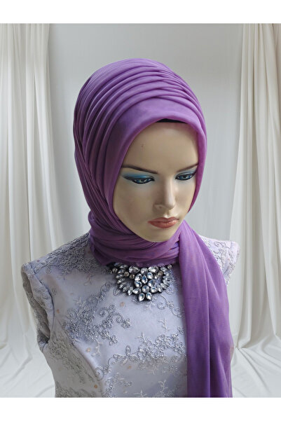 Nuray hazır duvak Lilac Color Stretchy Fabric Single Ready-Made Veil Ready-Made Shawl Ready-Made Turban