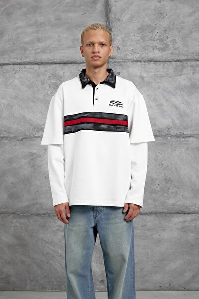 NOMARC Λευκό φούτερ Nmrc με λαιμόκοψη πόλο με μανίκια oversized