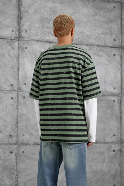 NOMARC Φούτερ Χακί TAINED με ΣΤΑΙΡΕΜΕΝΟ ΣΤΑΙΡΕΜΕΝΟ ΣΧΕΔΙΟ ΜΕ ΛΑΒΗ oversized