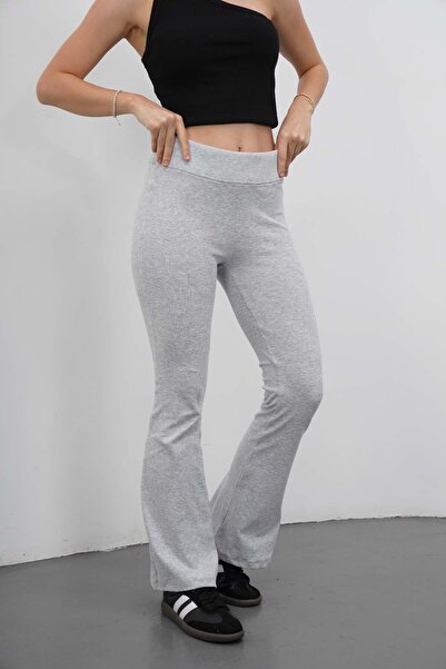 makarimato Women's Waist Shaping / Sculpting Flared Ribbed Fabric Elastic Waist Leggings Trousers