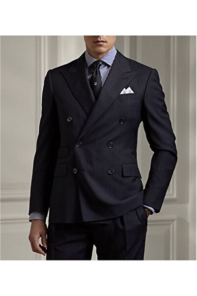 ilayda emir ÖZEL TASARIM KRUVAZE SLIMFIT ERKEK ÇİZGİLİ TAKIM ELBİSE SİYAH