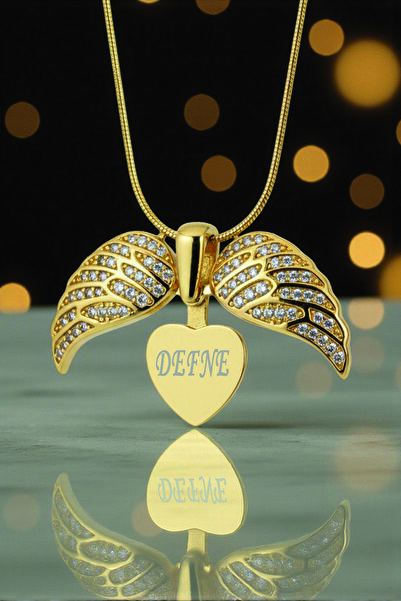 Bizle Tasarla Kişiye Özel Melek Kanatlı İsim Yazılı Kalp Kolye, Açılır Kanatlı Şık Çelik Kolye Sevgiliye Öğretmene