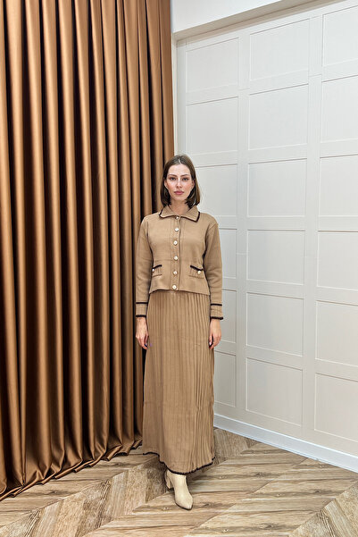 Stilife Σετ πλεκτό με ρωμαϊκή φούστα Camel