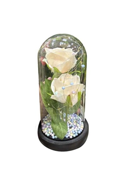 Generic Eternal White Rose in Glass Dome with LED Lights – Elegant Decorative Gift for Special Occ