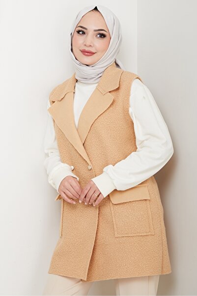 Bestenur Buttoned Vest with Flap Pocket 1649 - Mink