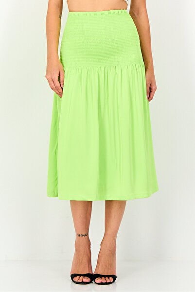 Kayfi Women Ruched Flared Skirt, Lime Green