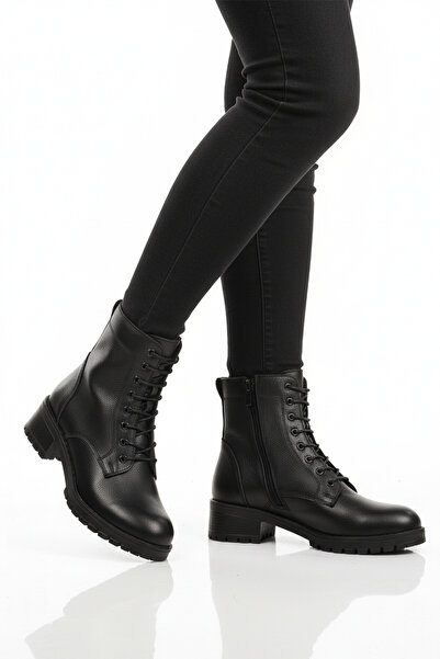 AYAKMOD حذاء نسائي برباط من الجلد الطبيعي باللون الأسود 2680-1 Z