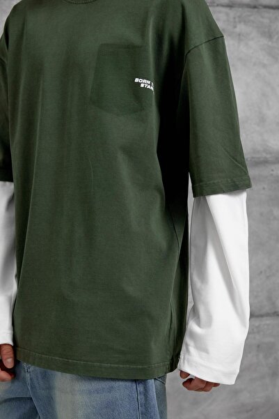 NOMARC Khaki Born to Stand Written Piece Sleeve Sweatshirt