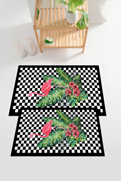 EVİMSEN طقم مقعد المرحاض الرقمي مطبوع ذو النمط الفلامنغو مع سجادة حمام قابلة ...