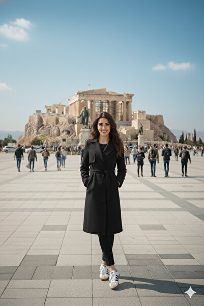 LİMABEL Nisse Coat Black Belted Pocketed Long Cashmere Winter Women's Coat-1