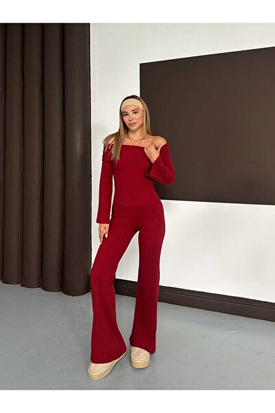 albaroda Set de îmbrăcăminte pentru femei, bordeaux, gros, material reiat Madonna, cu mâneci și picioare spaniole, de jos de sus