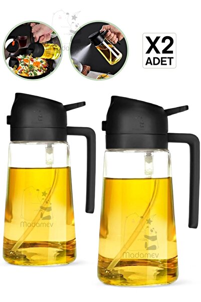 Funny Life 2 ADET ÇİFT Fonksiyonlu Cam Yağdanlık 450ml Zeytinyağı Sıvıyağ Şiş...