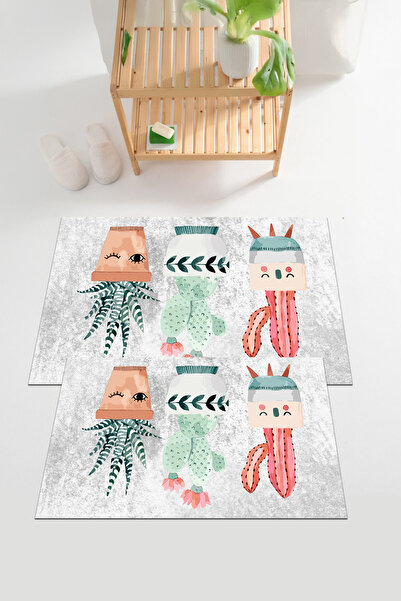 EVİMSEN Set de toaletă pentru baie cu model de cactus colorat, lavabil și ant...