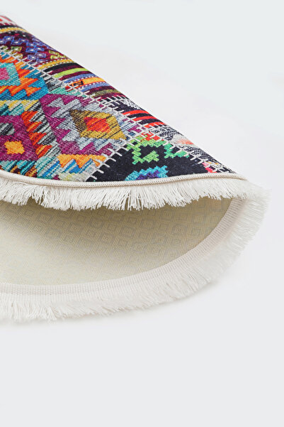 Dijidekor Digital Oval Fringed Carpet 9010 Model Multi-Color Erasable 100X250