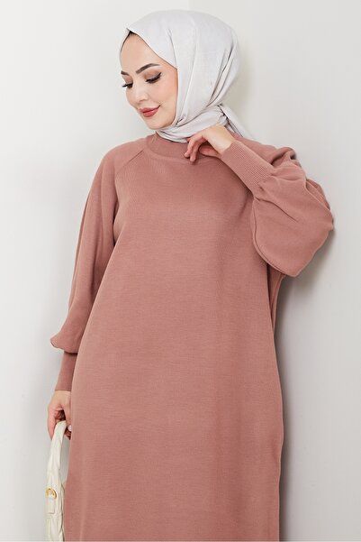 Bestenur Balloon Sleeve Knitwear Dress 1600 - Dusty Rose