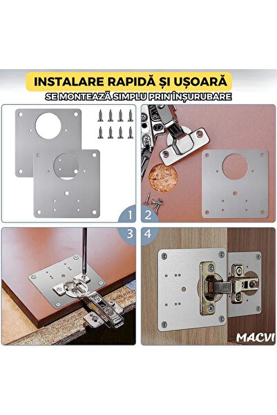 MACVI ® 2 Hinge Repair Plates, Stainless Steel, 90x90 mm