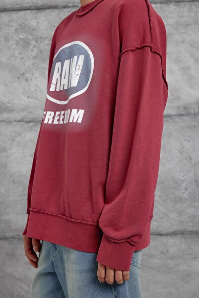 NOMARC Червона RAW ПРИНТОВАНА ОВЕРСІЗНА СВІТШОТ