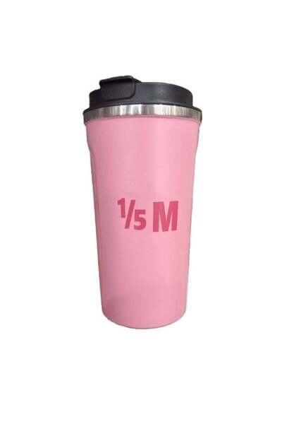 Generic كوب قهوة للسفر من الفولاذ المقاوم للصدأ من هاف مليون وردي مع غطاء - أ...