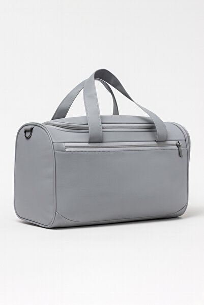 KAFF Gray Faux Leather Unisex Large Volume Travel Sports Fitness Bag with Side Shoe Compartment - 00124