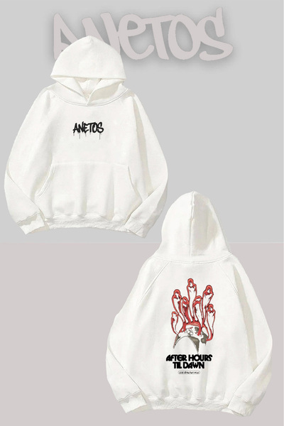 Anetos After Hours Back Printed White Hooded Sweatshirt