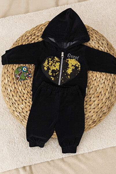 Arı Bebe طقم رياضي مخملي بغطاء رأس للفتيات الصغيرات