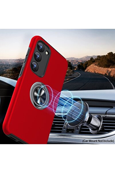 TYBO Protective Case for Samsung Galaxy S23 — Hybrid Shockproof, Kickstand, 360° Rotating Ring, Red