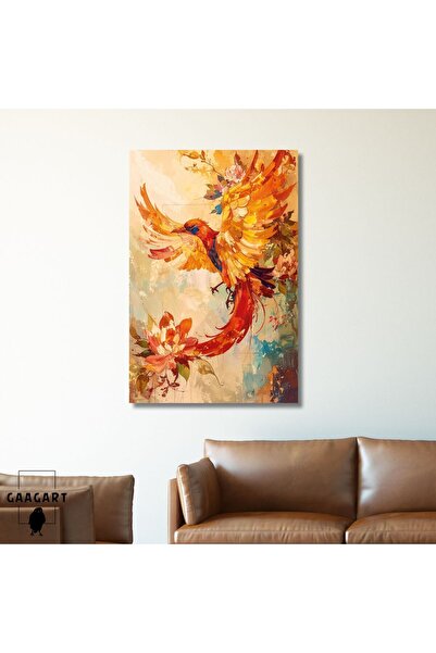 GAAGART Tekli Dikey Kanvas Tablo Sanatsal Yağlı Boya Görünümlü Anka Kuşu
