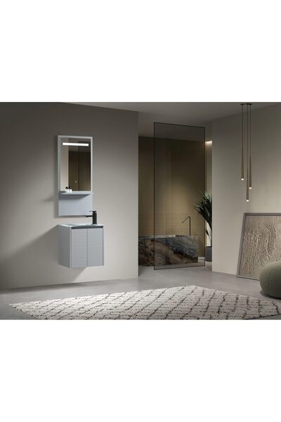 Trendy's Set mobilier baie Trendy’s cu lavoar ceramic și oglindă LED cu raft ...