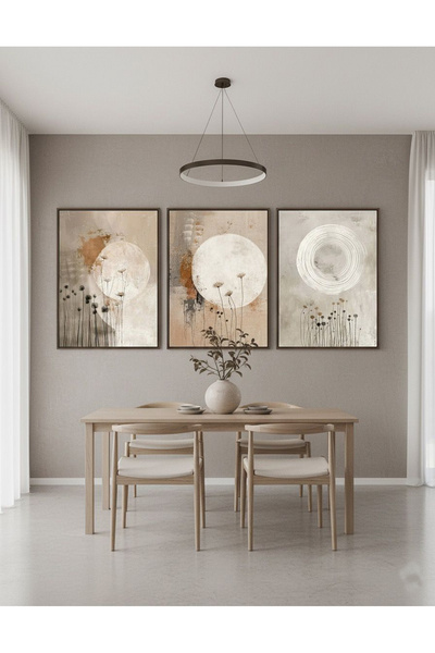 Linacci 3lü Siyah Metal Çerçeve Kahve Dairesel Cam Tablo Seti