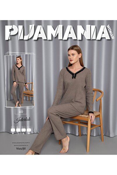 HATEX طقم بيجامة نسائي بأكمام طويلة وياقة متشابكة