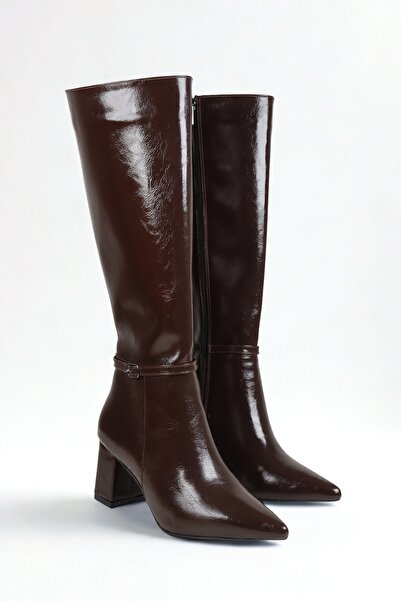 NiceDiffer حذاء طويل نسائي بكعب سميك ومقدمة مدببة