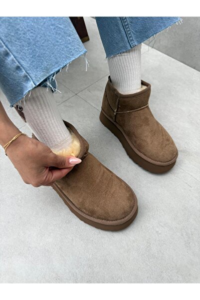 Elvinin Tarzı Rayne Düz Taban İçi Kürklü (Vizon) Renk Kadın Bot