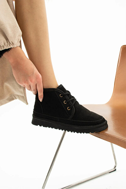 TubiBella İçi Yünlü Mat Siyah Renkli Süet Kadın Bot