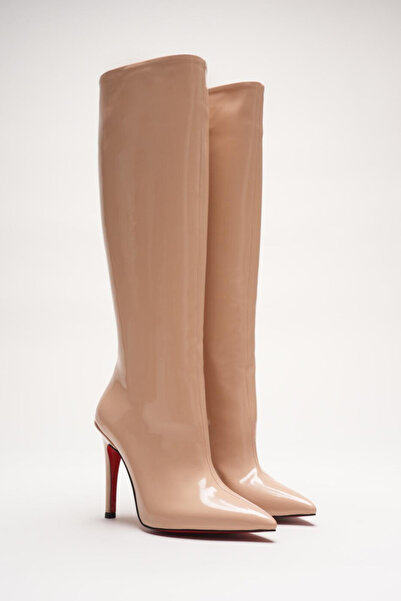 Ayakkabı Ateşi Жіночі гострі черевики без застібки на тонких підборах до коліна Monias Nude Rugan