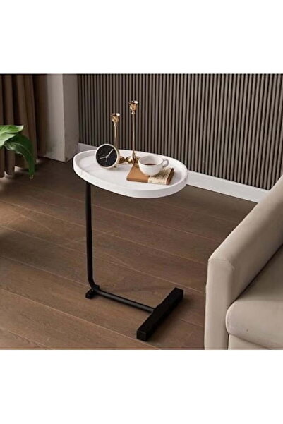 lexi Masă de cafea - Picior metalic portabil, Blat în stil marmoră, 40x30x70 cm