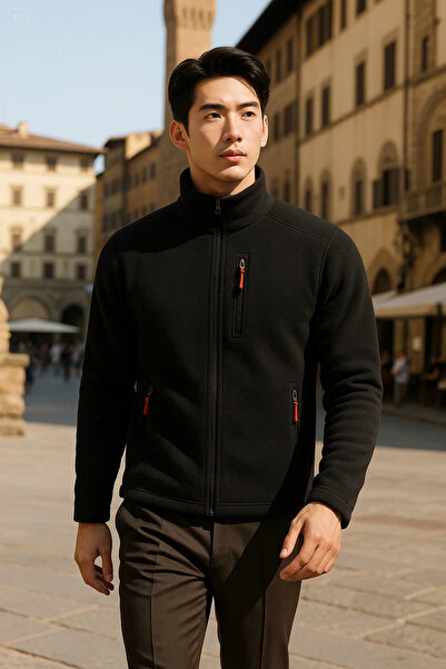 COMBİNE MİCHAİL Erkek Kışlık Günlük Kalın Siyah Polar