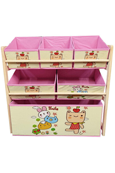 buz Toy organizer, storage boxes, shelves, 6 boxes and 3 shelves, 66 x 27 x 60 cm, pink
