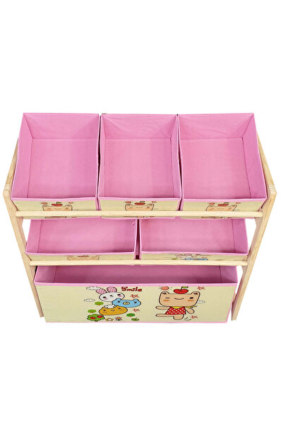 buz Toy organizer, storage boxes, shelves, 6 boxes and 3 shelves, 66 x 27 x 60 cm, pink