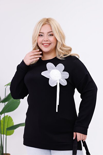 Siyezen Plus Size Modal Fabric Sweatshirt with Floral Accessories