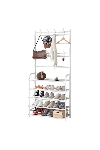 Tim Cuier metalic cu 5 rafturi și 8 cârlige – 168 cm, organizator multifuncți...