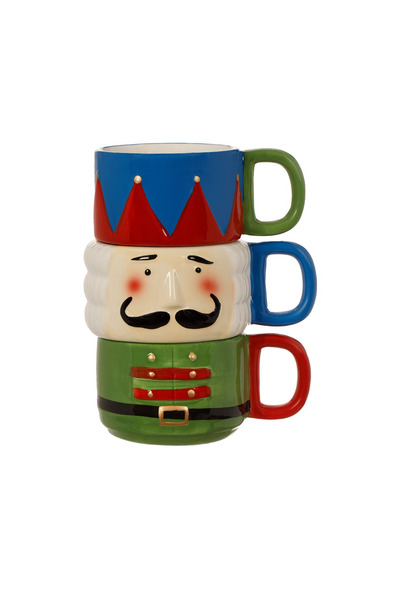 Housevetta Set of 3 coffee, tea, Christmas mugs, Nutcracker, 3D, ceramic, 380 ml