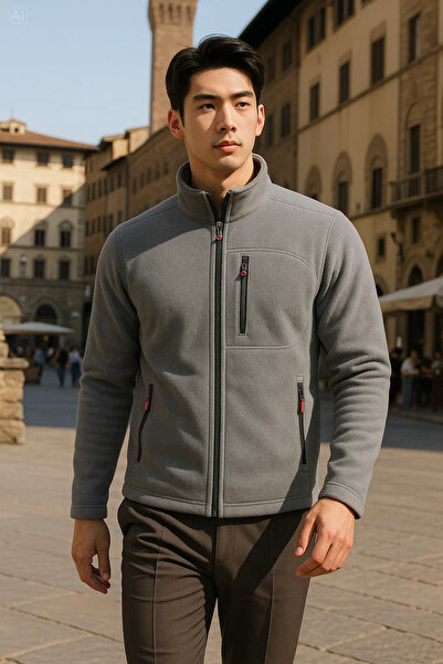 COMBİNE MİCHAİL Men's Winter Casual Thick Gray Fleece