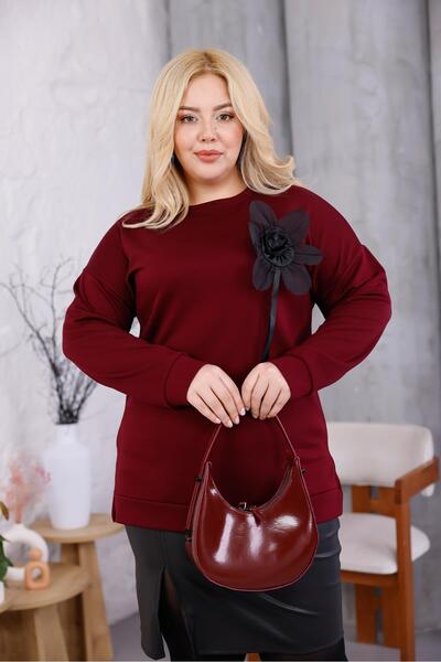 Siyezen Plus Size Modal Fabric Sweatshirt with Floral Accessories