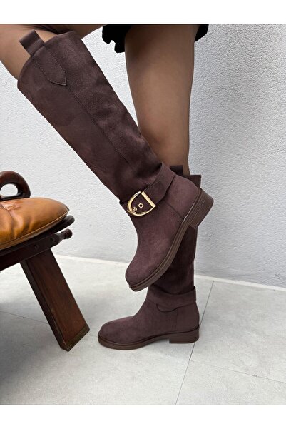 Elvinin Tarzı Karlen Bitter Brown Suede Buckle Detailed Boots