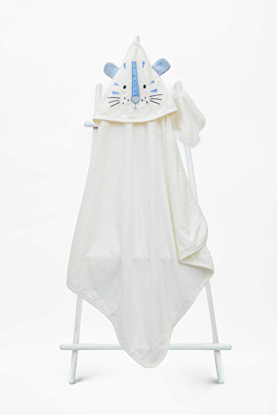 Babyline Aş 100% Cotton Baby Towel Silvery Lion Embroidered