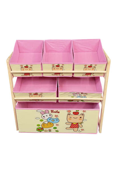 buz Toy organizer, storage boxes, shelves, 6 boxes and 3 shelves, 66 x 27 x 60 cm, pink